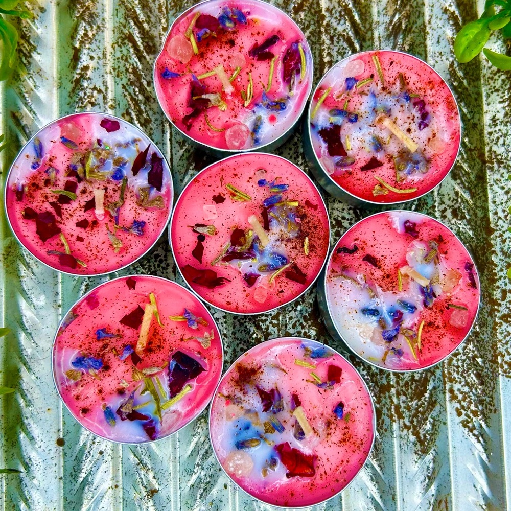 THREE Pink Beauty Tea Light Ritual Candle Beauty Glam Glamour Self Love Feminine